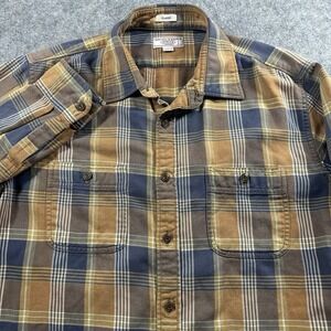 Wallace & Barnes Flannel Shirt Mens Large Brown Plaid Classic Fit Long Sleeve